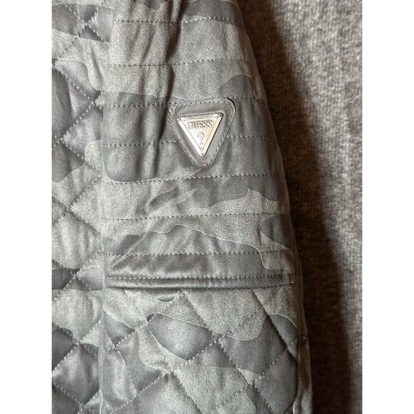 GUESS Jacket Mens Large Gray Camo Bomber Coat Full Zip Moto Biker M81L12 90s Y2K - Picture 7 of 10